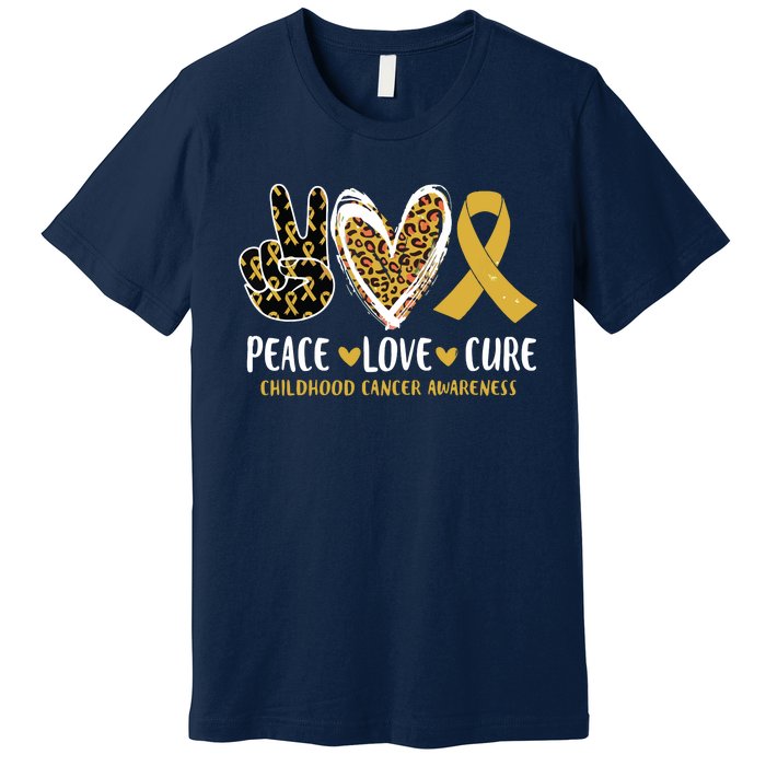 Peace Love Cure Childhood Cancer Awareness Leopart Heart Premium T-Shirt