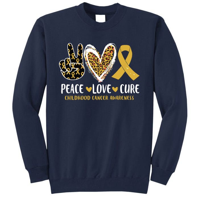 Peace Love Cure Childhood Cancer Awareness Leopart Heart Tall Sweatshirt