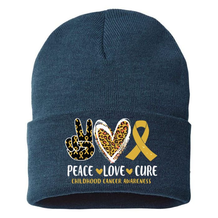 Peace Love Cure Childhood Cancer Awareness Leopart Heart Sustainable Knit Beanie