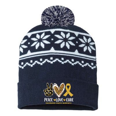 Peace Love Cure Childhood Cancer Awareness Leopart Heart USA-Made Snowflake Beanie