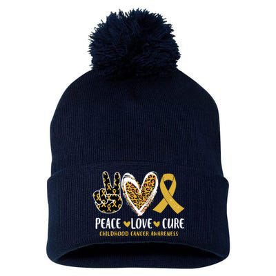 Peace Love Cure Childhood Cancer Awareness Leopart Heart Pom Pom 12in Knit Beanie