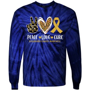 Peace Love Cure Childhood Cancer Awareness Leopart Heart Tie-Dye Long Sleeve Shirt