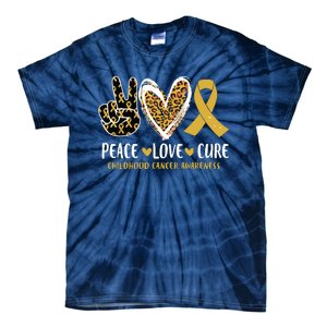 Peace Love Cure Childhood Cancer Awareness Leopart Heart Tie-Dye T-Shirt