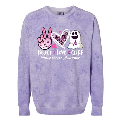 Peace Love Cure Ghost Pink Ribbon Cancer Breast Awareness Great Gift Colorblast Crewneck Sweatshirt