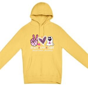 Peace Love Cure Ghost Pink Ribbon Cancer Breast Awareness Great Gift Premium Pullover Hoodie