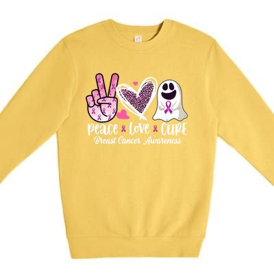 Peace Love Cure Ghost Pink Ribbon Cancer Breast Awareness Great Gift Premium Crewneck Sweatshirt