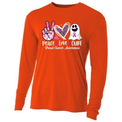 Peace Love Cure Ghost Pink Ribbon Cancer Breast Awareness Great Gift Cooling Performance Long Sleeve Crew