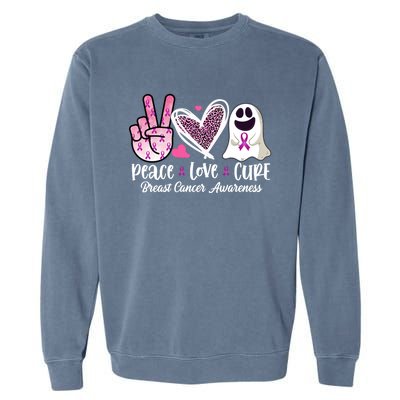 Peace Love Cure Ghost Pink Ribbon Cancer Breast Awareness Great Gift Garment-Dyed Sweatshirt