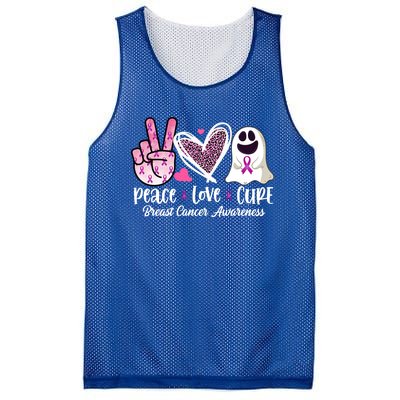 Peace Love Cure Ghost Pink Ribbon Cancer Breast Awareness Great Gift Mesh Reversible Basketball Jersey Tank