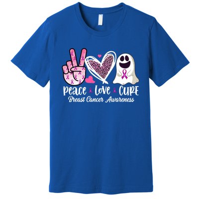 Peace Love Cure Ghost Pink Ribbon Cancer Breast Awareness Great Gift Premium T-Shirt