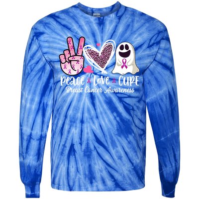 Peace Love Cure Ghost Pink Ribbon Cancer Breast Awareness Great Gift Tie-Dye Long Sleeve Shirt