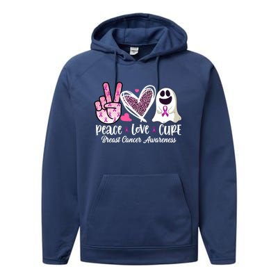 Peace Love Cure Ghost Pink Ribbon Cancer Breast Awareness Great Gift Performance Fleece Hoodie