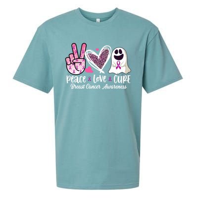 Peace Love Cure Ghost Pink Ribbon Cancer Breast Awareness Great Gift Sueded Cloud Jersey T-Shirt