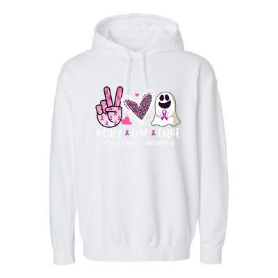 Peace Love Cure Ghost Pink Ribbon Cancer Breast Awareness Great Gift Garment-Dyed Fleece Hoodie