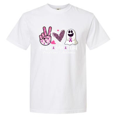 Peace Love Cure Ghost Pink Ribbon Cancer Breast Awareness Great Gift Garment-Dyed Heavyweight T-Shirt