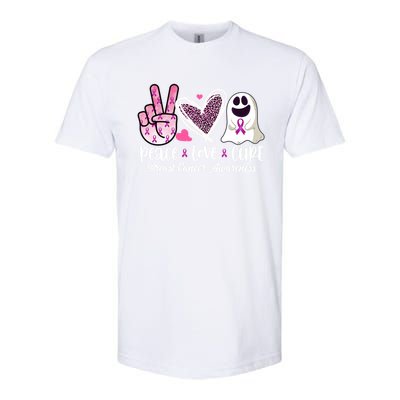 Peace Love Cure Ghost Pink Ribbon Cancer Breast Awareness Great Gift Softstyle CVC T-Shirt