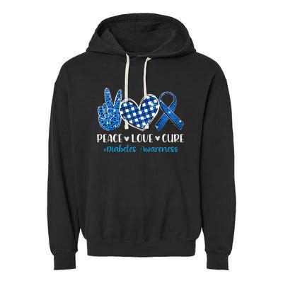 Peace Love Cure Grey Blue Ribbon Diabetes Awareness Garment-Dyed Fleece Hoodie