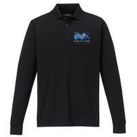 Peace Love Cure Grey Blue Ribbon Diabetes Awareness Performance Long Sleeve Polo