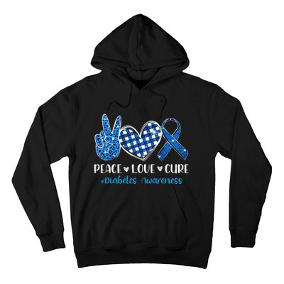 Peace Love Cure Grey Blue Ribbon Diabetes Awareness Hoodie