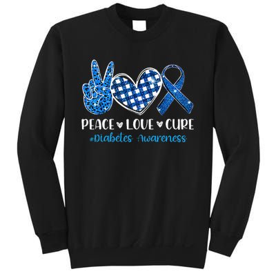 Peace Love Cure Grey Blue Ribbon Diabetes Awareness Sweatshirt