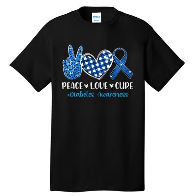 Peace Love Cure Grey Blue Ribbon Diabetes Awareness Tall T-Shirt