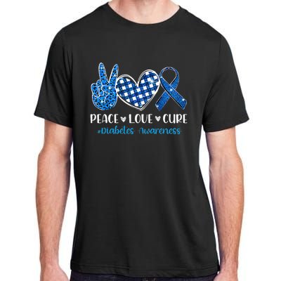 Peace Love Cure Grey Blue Ribbon Diabetes Awareness Adult ChromaSoft Performance T-Shirt