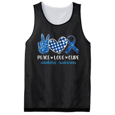 Peace Love Cure Grey Blue Ribbon Diabetes Awareness Mesh Reversible Basketball Jersey Tank