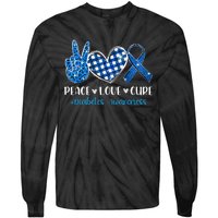 Peace Love Cure Grey Blue Ribbon Diabetes Awareness Tie-Dye Long Sleeve Shirt