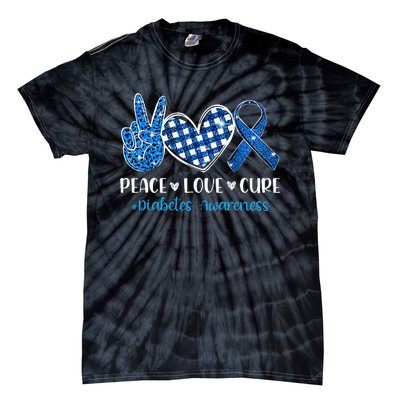 Peace Love Cure Grey Blue Ribbon Diabetes Awareness Tie-Dye T-Shirt