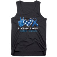 Peace Love Cure Grey Blue Ribbon Diabetes Awareness Tank Top