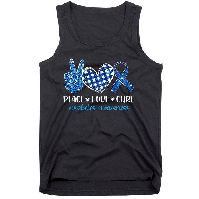 Peace Love Cure Grey Blue Ribbon Diabetes Awareness Tank Top