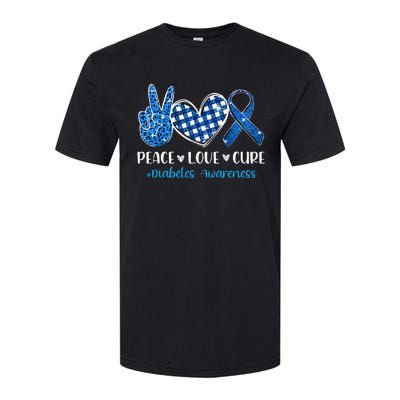 Peace Love Cure Grey Blue Ribbon Diabetes Awareness Softstyle CVC T-Shirt