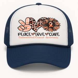 Peace Love Cure Sunflower Peach Ribbon Endometrial Cancer Trucker Hat