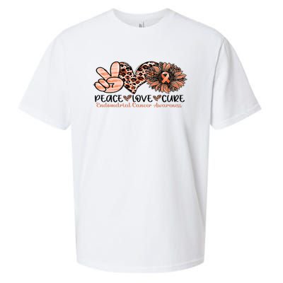 Peace Love Cure Sunflower Peach Ribbon Endometrial Cancer Sueded Cloud Jersey T-Shirt