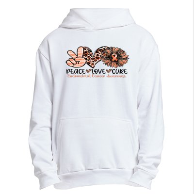 Peace Love Cure Sunflower Peach Ribbon Endometrial Cancer Urban Pullover Hoodie