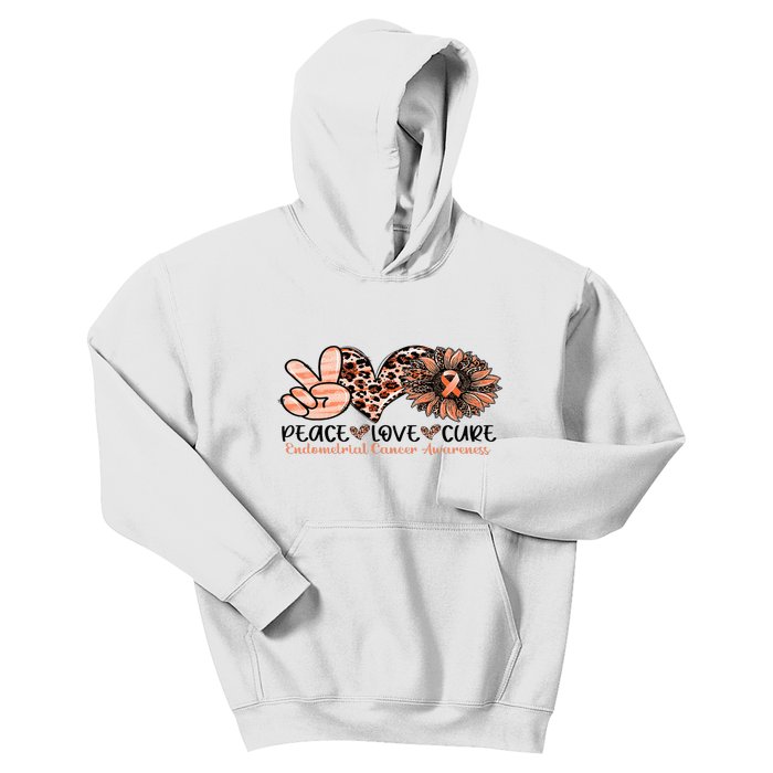 Peace Love Cure Sunflower Peach Ribbon Endometrial Cancer Kids Hoodie