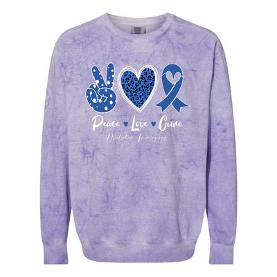 Peace Love Cure Diabetes Awareness Diabetic Blue Ribbon Colorblast Crewneck Sweatshirt