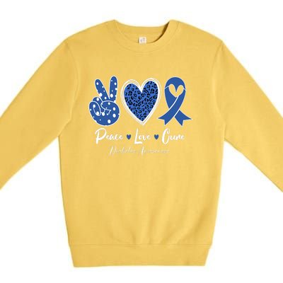 Peace Love Cure Diabetes Awareness Diabetic Blue Ribbon Premium Crewneck Sweatshirt