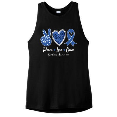 Peace Love Cure Diabetes Awareness Diabetic Blue Ribbon Ladies PosiCharge Tri-Blend Wicking Tank