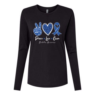 Peace Love Cure Diabetes Awareness Diabetic Blue Ribbon Womens Cotton Relaxed Long Sleeve T-Shirt