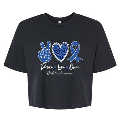 Peace Love Cure Diabetes Awareness Diabetic Blue Ribbon Bella+Canvas Jersey Crop Tee