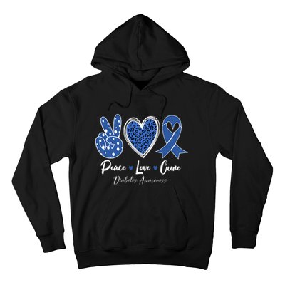 Peace Love Cure Diabetes Awareness Diabetic Blue Ribbon Hoodie