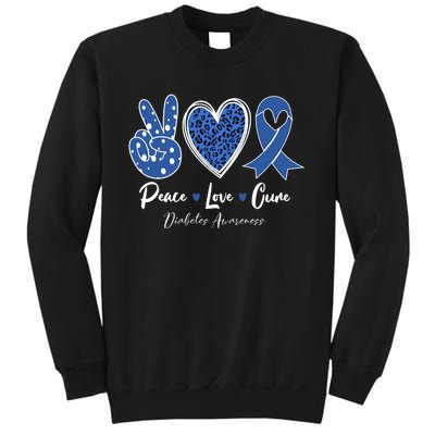 Peace Love Cure Diabetes Awareness Diabetic Blue Ribbon Sweatshirt