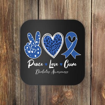 Peace Love Cure Diabetes Awareness Diabetic Blue Ribbon Coaster