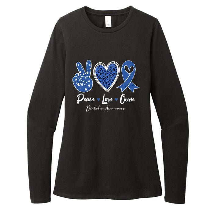 Peace Love Cure Diabetes Awareness Diabetic Blue Ribbon Womens CVC Long Sleeve Shirt