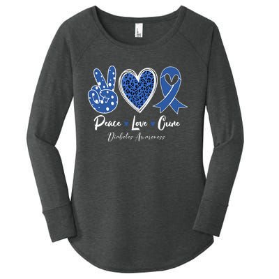 Peace Love Cure Diabetes Awareness Diabetic Blue Ribbon Women's Perfect Tri Tunic Long Sleeve Shirt