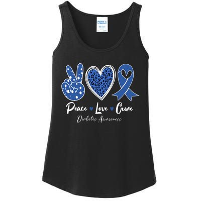 Peace Love Cure Diabetes Awareness Diabetic Blue Ribbon Ladies Essential Tank