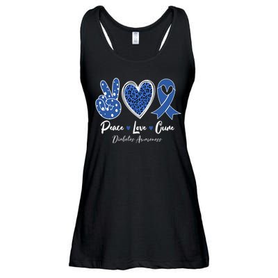 Peace Love Cure Diabetes Awareness Diabetic Blue Ribbon Ladies Essential Flowy Tank