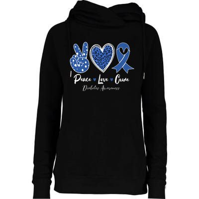 Peace Love Cure Diabetes Awareness Diabetic Blue Ribbon Womens Funnel Neck Pullover Hood