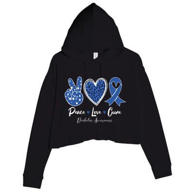 Peace Love Cure Diabetes Awareness Diabetic Blue Ribbon Crop Fleece Hoodie